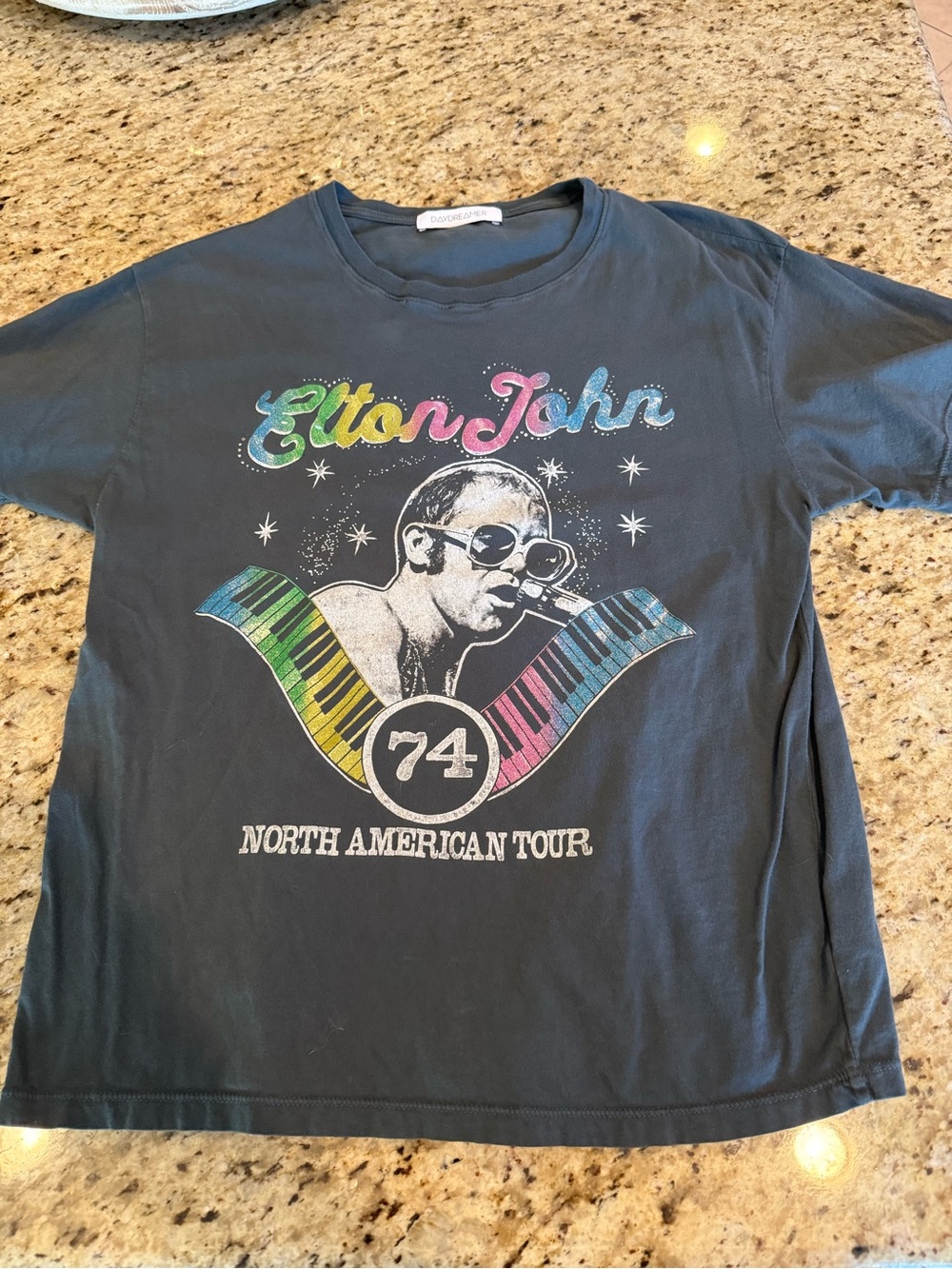 Elton John Short Sleeve Graphic Tee - Charcoal Rainbow